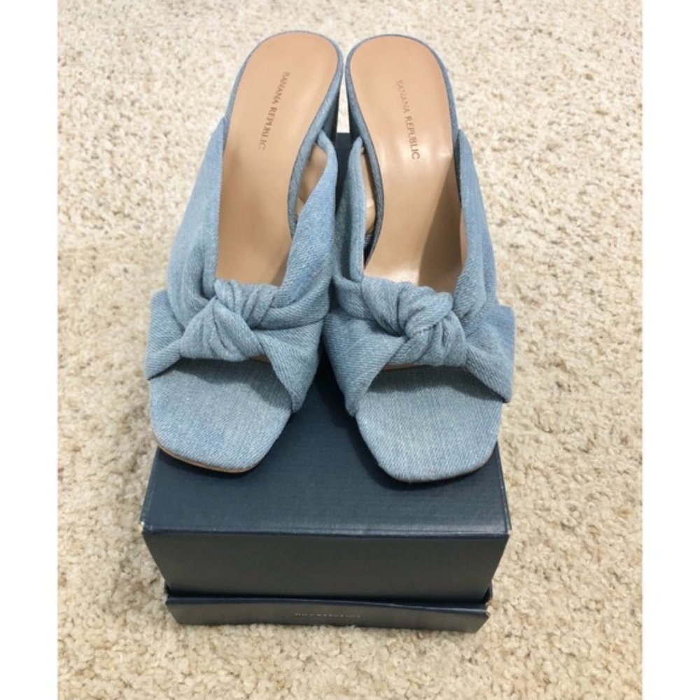 WORN ONCE - BR Denim Peep-Toe Heeled Mules